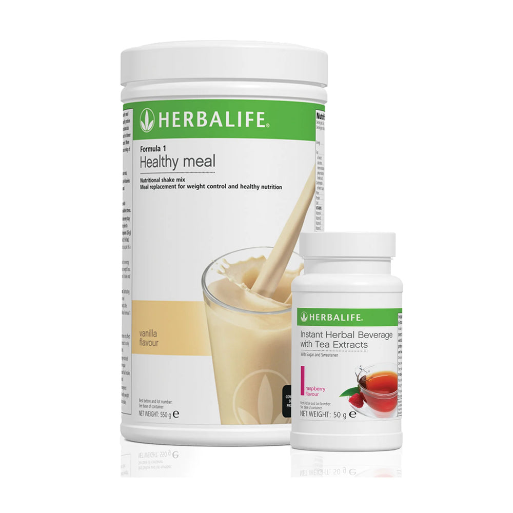Herbalife Basic Healthy Breakfast Plan with Formula 1 Healthy Meal shake and Instant Herbal Beverage tea for a balanced, low-calorie start to the day