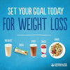
                  
                    Load image into Gallery viewer, Herbalife Nutrition weight loss plan showing daily routine: shake for breakfast, protein bar snack, shake for lunch, yogurt snack, and balanced dinner. Text reads ‘Set your goal today for weight loss’.
                  
                