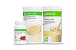 Herbalife Ideal Weight Loss Plan with Formula 1 Healthy Meal shake (choice of flavour), Vegan Protein Drink Mix, and Instant Herbal Beverage with Tea Extracts.