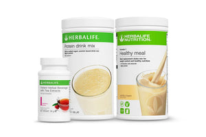 
                  
                    Load image into Gallery viewer, Herbalife Ideal Weight Loss Plan with Formula 1 Healthy Meal shake (choice of flavour), Vegan Protein Drink Mix, and Instant Herbal Beverage with Tea Extracts.
                  
                