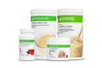 Herbalife Advanced Weight Loss Plan bundle including vegan Protein Drink Mix, Formula 1 Healthy Meal shake in choice of flavour, Oat Apple Fibre, and 51g Instant Herbal Beverage.